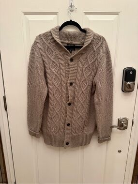 Third & Army Men’s Cardigan sweater chunky knit greige grey beige button M